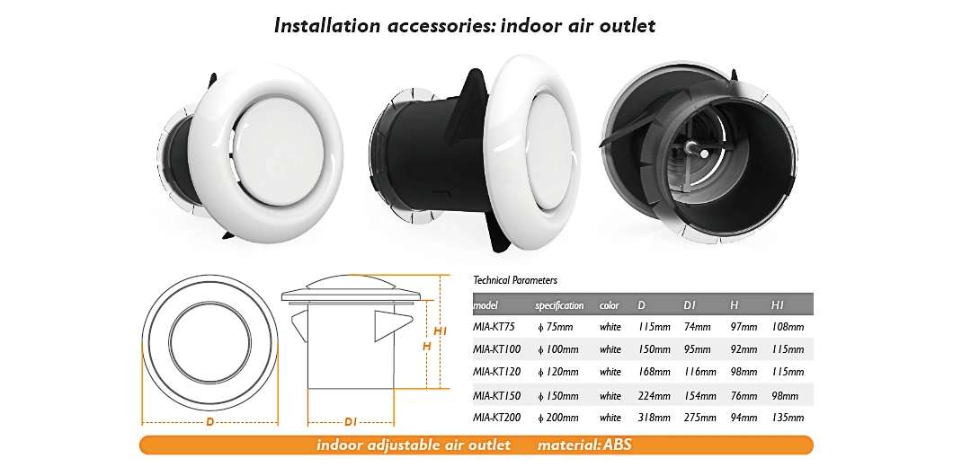 Miaventilation HVAC Hrv Systems Parts Circular Diffuser Vent Plastic Air Vent Cover for Ceiling Venting